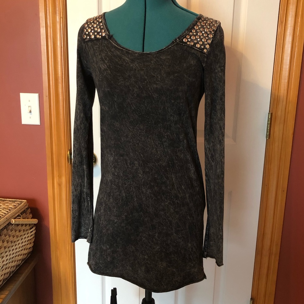Black acid washed body con dress small
